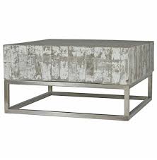Maximus Concrete Chrome Distressed Square Block Coffee Table By Kathy Kuo Home Coffee Table Weathered Furniture Distressed Coffee Table