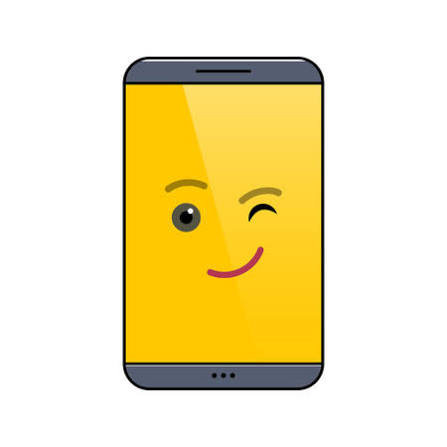 Radosny Telefon Komórkowy Na Białym Tle Ikona Emotikon. Śmiejąc Się Symbol Emoji Urządzenia Cyfrowego. Komunikacja Społeczna I Czat. Szczęśliwy Smartfon Pokazujący Emocje Na Twarzy. Animowana Ilustracja Wektora Telefonu Komórkowego SVG, Cliparty ...