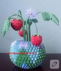 Moduler Origami Modelleri Ariyorsaniz Bu Saksi Icindeki Cilekler Size Fikir Verebilir 1 Cilek Icin Ortalama 160 Modul Gerekiyor Yap Origami 3d Origami El Isi