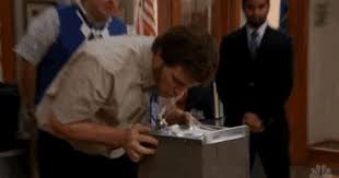 See A Very Funny Parks And Recreation Gif From Last Night S Episode Parks And Recreation Water Fountain Parks N Rec