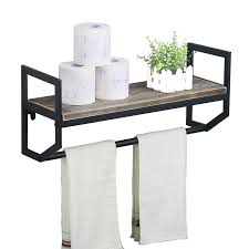 Urbanne industrial aged wood print mdf and metal pipe floating wall shelf the danya b. Industrial 23 6 Bathroom Shelves Wall Mounted Rustic Wall Shelf With Towel Bar Hotel Bathroom Shelf Over Toilet Metal Wooden Towel Rack Utility Storage Shelf Rack Floating Shelves Towel Holder Buy Online In Botswana