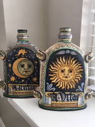 2 Saca Castelli Vintage Italian Ceramic Hand Painted Urn Vase W Handles Sun Moon Sacacastelli Italian Ceramics Urn Vase Vintage Italian
