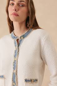 Sutton Cotton Lady Cardiga with Denim Trim