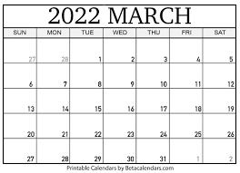 Free Printable March 2022 Calendar
