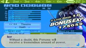 By clearing the game, you unlock new game + in new game + your current level, persona compendium, equipment, play time, and special items you gained from maxed . Persona 3 Portable Fusing Thanatos Youtube