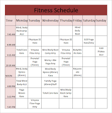 Fitness Schedule Template 12 Free Excel Pdf Documents