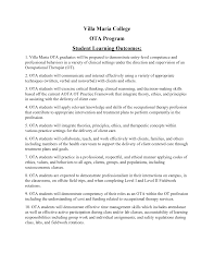 Villa Maria College OTA Program Student Learning Outcomes: