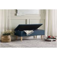 Emilie Banc Avec Coffre De Rangement Tissu Bleu Canard Classique L 80 X P 43 5 Cm Rangement Tissu Coffre De Rangement Tissu Bleu