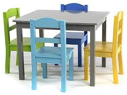 Amazon Com Tot Tutors Tc451 Elements Collection Kids Wood Table 4 Chair Set Grey Blue Light Blue Kids Table Chair Set Kids Table And Chairs Kids Furniture