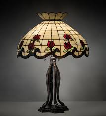 | brown bedside lamp lamps. Tiffany Table Lamps Burgundy Rose 4 Legs Decor Stained Glass Lighting