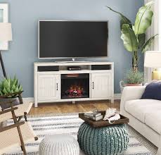 The tv stand with electric fireplace is made of espresso wood grain vanish particleboard and laminated mdf, along with a metal firebox. 63 Melissa Old White Pine Infrared Tv Stand Electric Fireplace