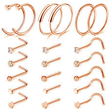 D Bella 20g Nose Ring Hoop 14pcs 21pcs Nose Rings Studs Piercings Hoop Jewelry Stainless Steel Nose Rings