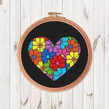 Flower Heart Cross Stitch Pattern Floral Easy Cross Stitch Pdf Etsy Corazon De Punto De Cruz Punto De Cruz Sencillo Patrones De Punto De Cruz Faciles