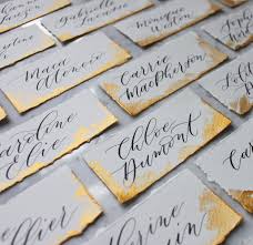 Calligraphy Place Cards With Black Ink Gold Details Montreal Place Card Calligraphy Wedding Place Cards Place Card Calligraphy Gold Place Cards