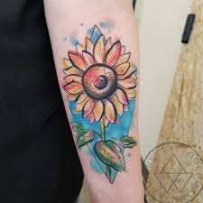 Keep breathing my angel sunflower tattoo on forearm. Watercolor Sunflower Tattoo On Forearm By Amelia Whitney Tattooimages Biz