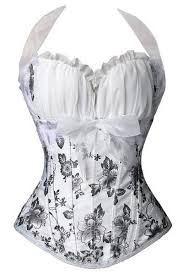 Black And White Floral Corset Halter Impression Balance Bow Bustier With Images Overbust Corset Corset Fashion