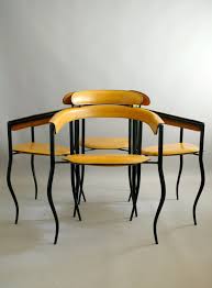 Industrial Meets Avant Garde Italian Leather Dining Chairs Set Of Four Vintage Arrben Seating Gorgeous Curving Spindle Legs Leather Armchair Modern Chair Funky Chairs