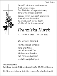 Wonderful tonight at kurek recordings inc. Traueranzeigen Von Franziska Kurek Www Westfalen Blatt De