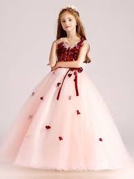 Sashes Mesh Stereo Flowers Party Princess Long Dress Prom Girl Dresses Girls Ball Gown Flower Girl Dresses