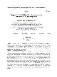 Accesul liber si neingradit al persoanei la orice informatii de interes public, definite astfel prin prezenta lege, constituie unul dintre principiile fundamentale ale relatiilor dintre. Lege Nr 544 Din 2001