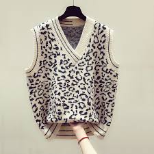 A luxurious mix of cotton for comfort, spandex for stretch, and modal for another layer of smooth, silky softness features: Leopard Print Sweater Vest Women V Neck Knitted Vest 2019 Autumn Fall Basic Sleeveless Jacquard Pullovers Fashion Sueter Mujer Pullovers Aliexpress