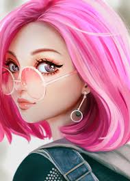 Dessin Numerique Visage Fille Manga Aux Cheveux Roses Avec Des Lunettes Et Des Boucles D Oreilles Risunki Devushki Risovanie Mangi Anime