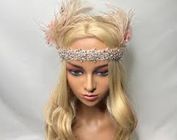 Rose Gold Bridal Headband, Ivory Floral Headdress, OOAK