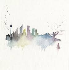 Sydney From Rose Bay Skyline Drawing Watercolor City Sydney Skyline