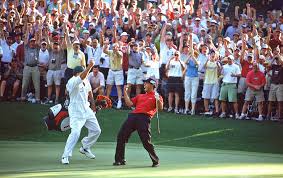 Tiger Woods Celebrates With His Caddy Steve Williams After His Chip In For Birdie At The 16th Of Augusta Tiger Woods Steve Williams Augusta National Golf Club