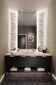 The glass sink bowl matches the glass vases on display. Powder Room Lighting Houzz