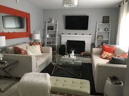 Grey And Orange Living Room Paint By Behr Silver Bullet In Semi Gloss Living Room Orange Grey And Orange Living Room Living Room Paint