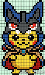 メガルカリオのポンチョを着たピカチュウ のアイロンビーズ図案を作ったよ ピクセルアート クロスステッチ 図案 図案