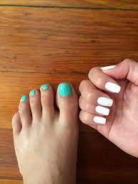 summer mani pedi combo white fingernails and turquoise toes mani pedi hair nails make up hair and nails