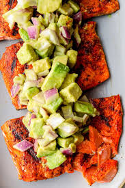 Just 12 minutes in the oven and it emerges perfectly baked keto tacos ». Grilled Salmon Recipe With Avocado Salsa Whole30 Salmon Video