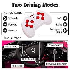 The ride on car has a 12v rechargeable battery with a full functional 2.4g remote control for parents who's kids cannot reach the accelerator pedal or cannot control the car, so the car be controlled by the parent remotely and the child rides in the car. Tobbi Kids Ride On Car Maserati 12v Rechargeable Toy Vehicle W Mp3 Remote Control Pink Pricepulse