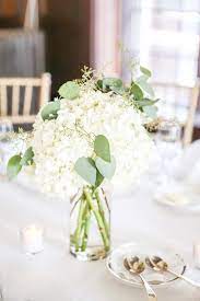 Hydrangea And Eucalyptus Centerpiece Hydrangeas Wedding Flower Centerpieces Wedding Hydrangea Centerpiece Diy