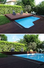 Deck Design Idea This Raised Wood Deck Is Actually A Sliding Pool Cover Small Backyard Pools Wooden Pool Deck Backyard Pool