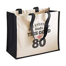 Shopping is an activity in which a customer browses the available goods or services presented by one or more retailers with the potential intent to purchase a suitable selection of them. Amazon Com 80th Birthday Gift Bag Funny Keepsake For Women Novelty Ladies Female 80 Shopping Present Tote Idea Handmade