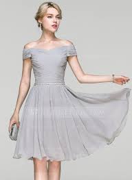 A Line Princess Off The Shoulder Knee Length Chiffon Cocktail Dress With Ruffle Beading 016094 Chiffon Cocktail Dress Chiffon Prom Dress Casual Cocktail Dress