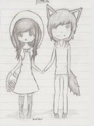 Little Red Riding Hood And The Wolf Anime Drawings Cute Drawings Easy Drawings