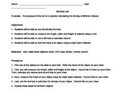 Density Lab Finding Properties Of Objects To Calculate Their Densities