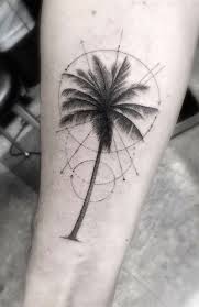 Magnificent Painted Big Palm Tree With Circles Tattoo On Arm Geometric Tattoo Palm Tattoos Tree Tattoo Designs