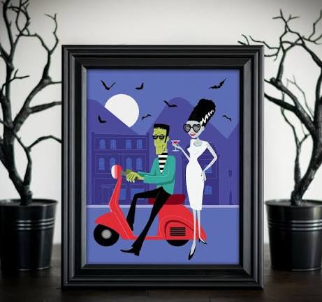 Mid Century Bride & Frankenstein Art Print – Spooky Cat Press