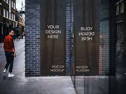 Reflected Poster On Street Wall Mockup Banner Advertising Mockup Poster On