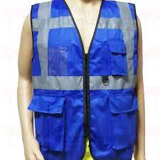 We offer both plain blue mesh vests; Hi Viz Executive Safety Vest With 4 Pocket In Blue Color In Middle East