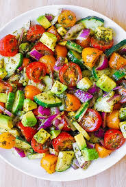 Tomato Cucumber Avocado Salad With Basil Pesto Julia S Album