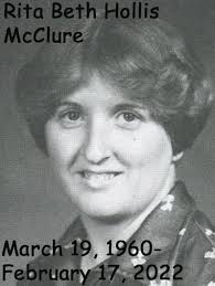 Found out that a member of the Crescent High School Class of 1978 passed  away a year ago. Most of us knew her as Beth Hollis. Her name was Rita  Elizabeth Hollis