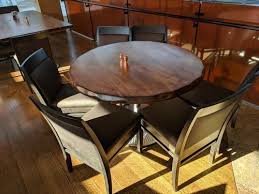 Round Solid Wood Restaurant Table With Simulated Live Edge New Jersey Walnut Slab Table Table Restaurant Tables