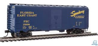 40 Aar Modified 1937 Boxcar Ready To Run Florida East Coast 21008 Blue Yellow Speedway To America S Playground Florida East Coast Model Trains Model Train Layouts
