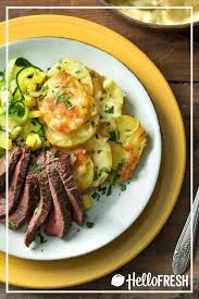 Entrecote Aux Lamelles De Courgette Et Gratin De Pommes De Terre In 2020